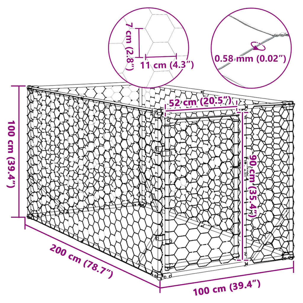 Caseta para perros de exterior con puerta 2x1x1 m de acero galvanizado