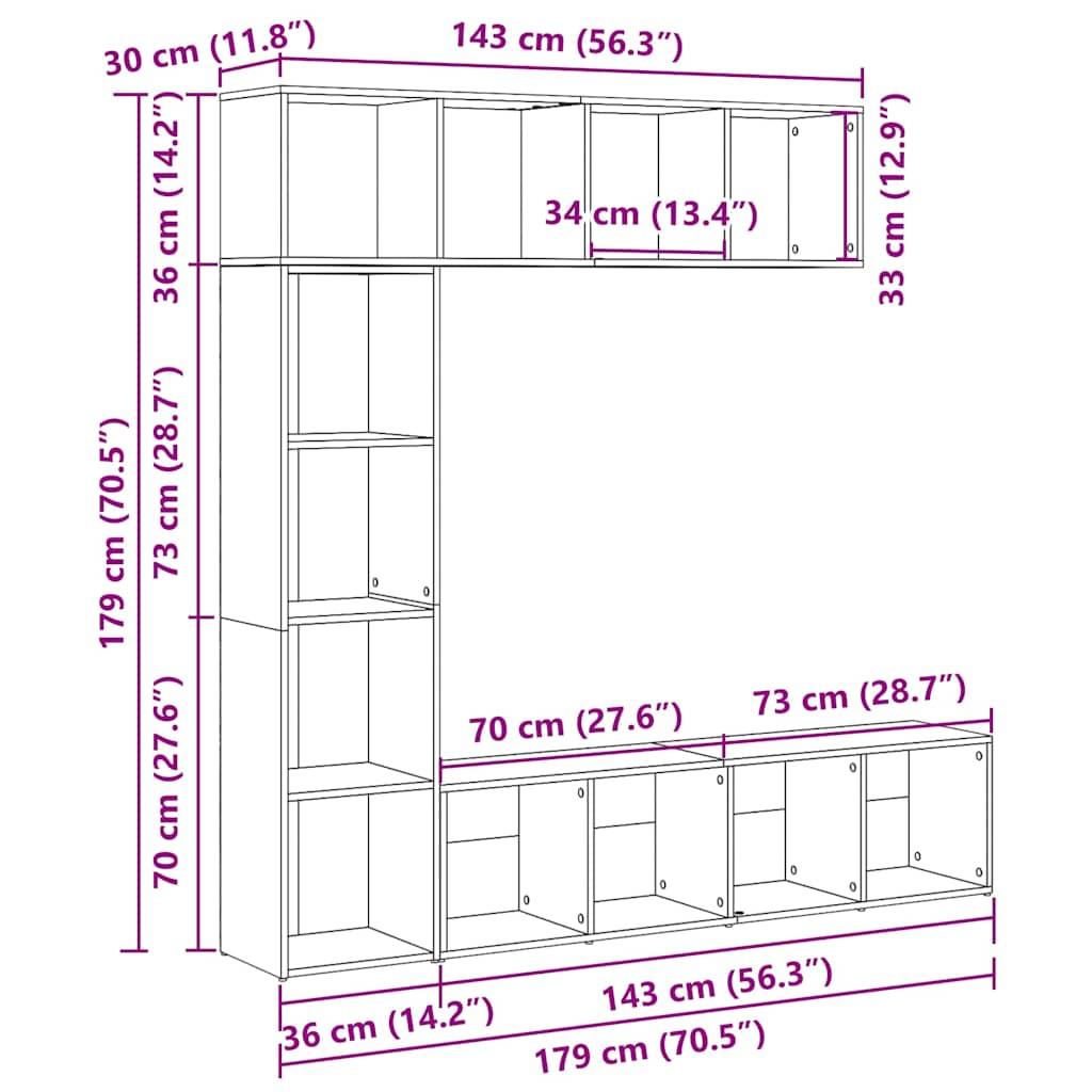 Estanterías para libros 3 uds madera ingeniería roble artesanal