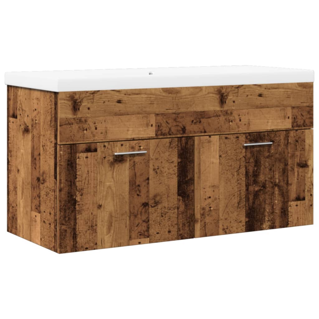 Mueble baño con lavabo integrado madera envejecida