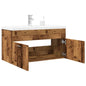 Vanity unit with integrated basin, distressed wood finish