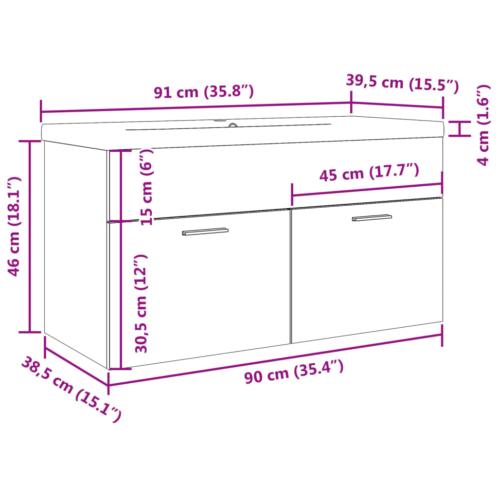 Mueble de baño con lavabo integrado roble artisan