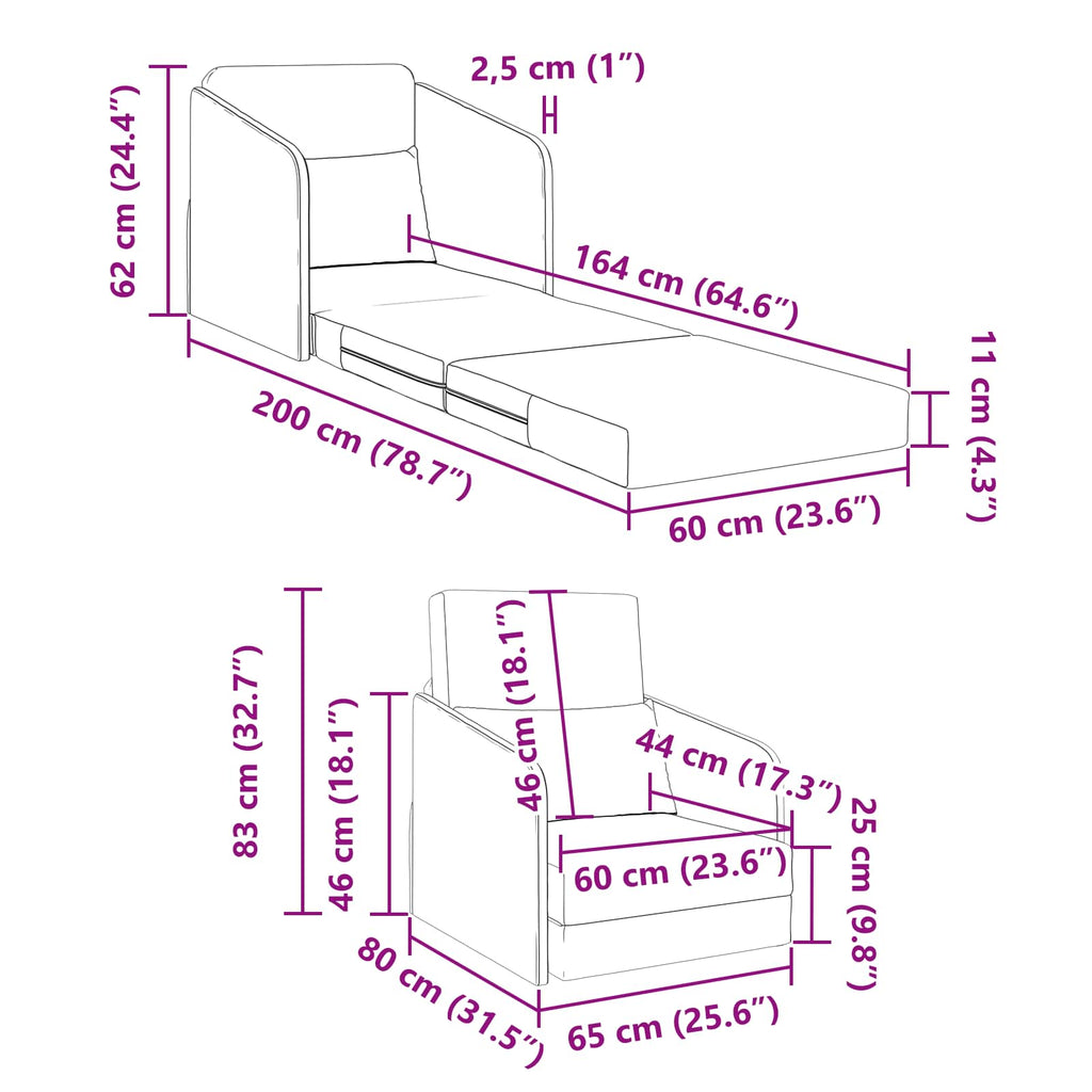 Sofá cama Azul 65 x 80 x 83 cm tela