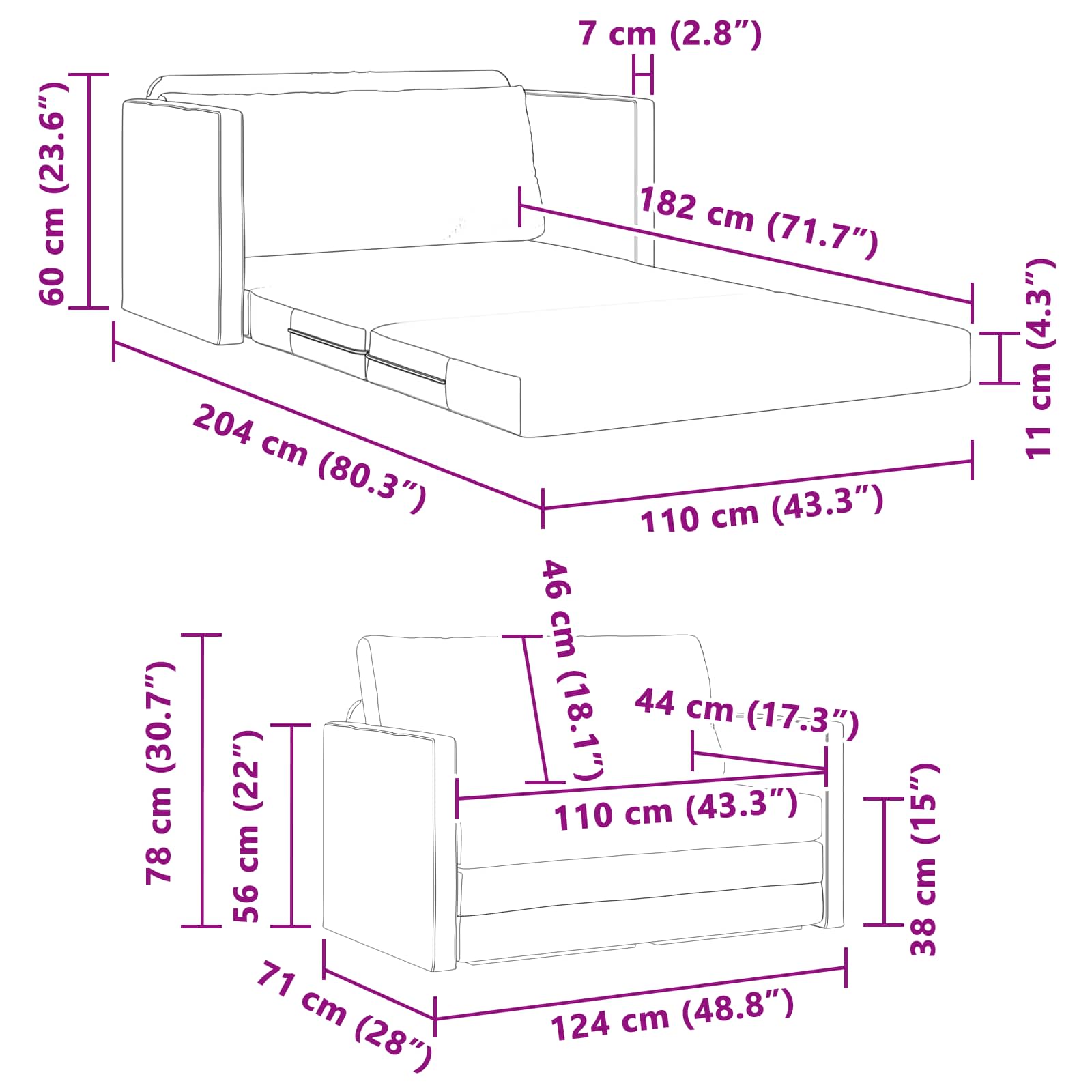 Sofá cama 110cm Amarillo oscuro tela