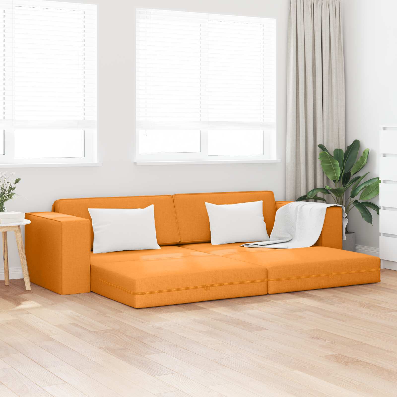 Dark Yellow Sofa Bed 245 x 78 x 77 cm fabric