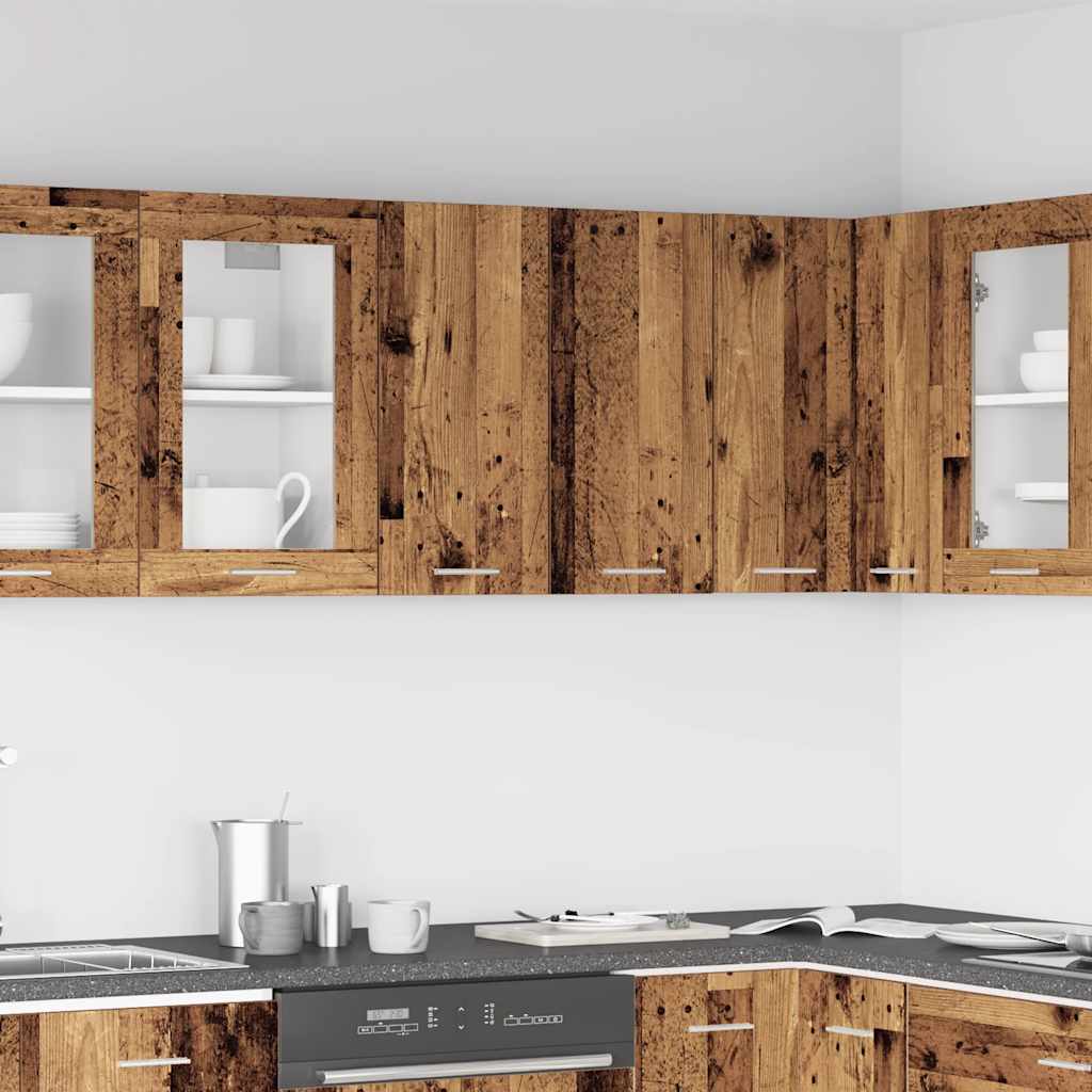 Armario de cocina de pared con puerta de cristal "Kalmar" de, madera de ingeniería blanca brillante