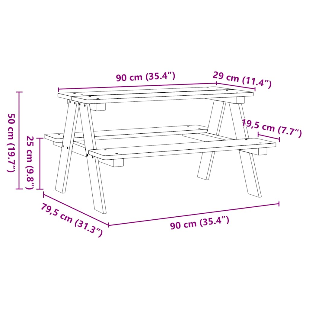 Mesa infantil con bancos "IRUN" 90x79,5x50 cm madera maciza