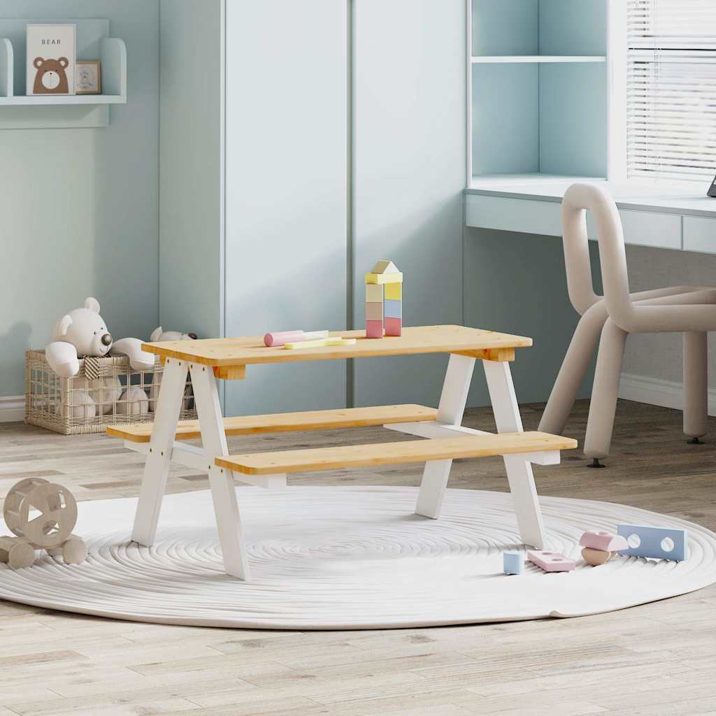 Mesa infantil con bancos "IRUN" 90x79,5x50 cm madera maciza