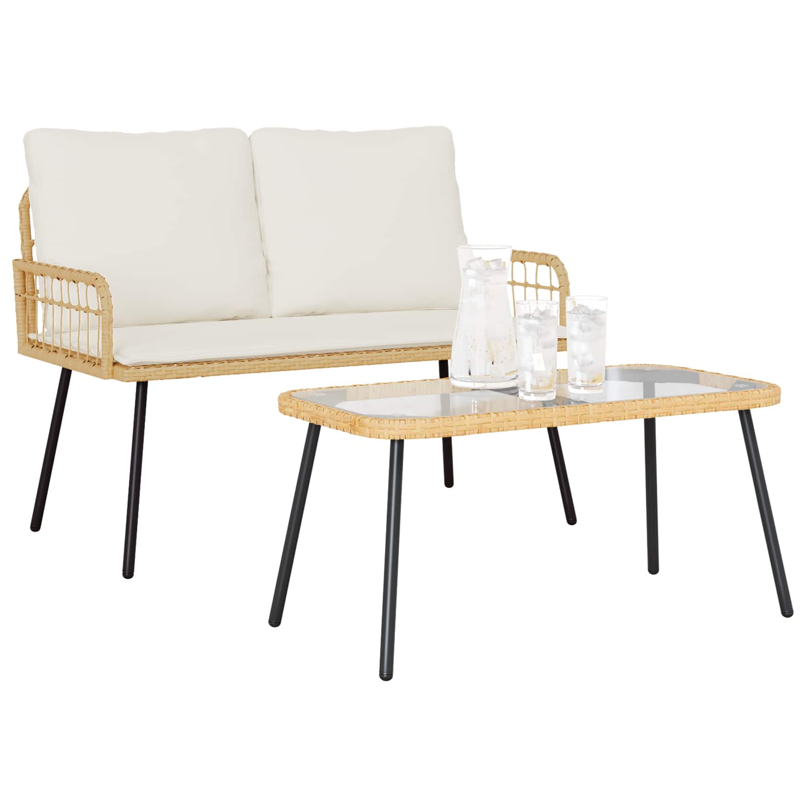 Conjunto de Comedor de Jardín 2 pcs Natural ratán sintético