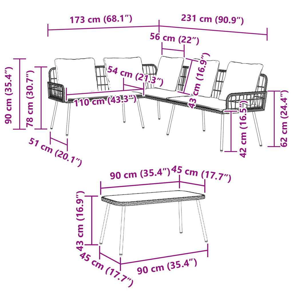 Conjunto de sofás de jardín 2 pcs Natural ratán sintético