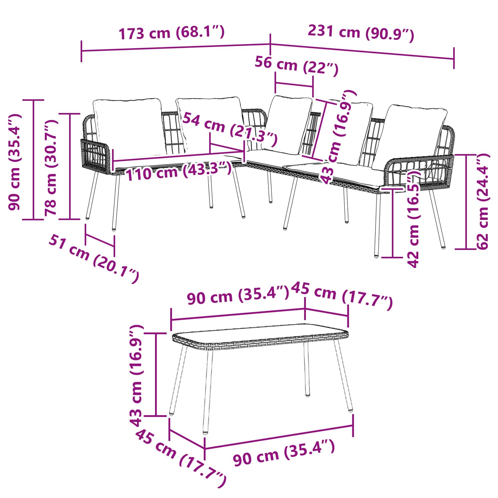 Conjunto de sofás de jardín 2 pcs Natural ratán sintético