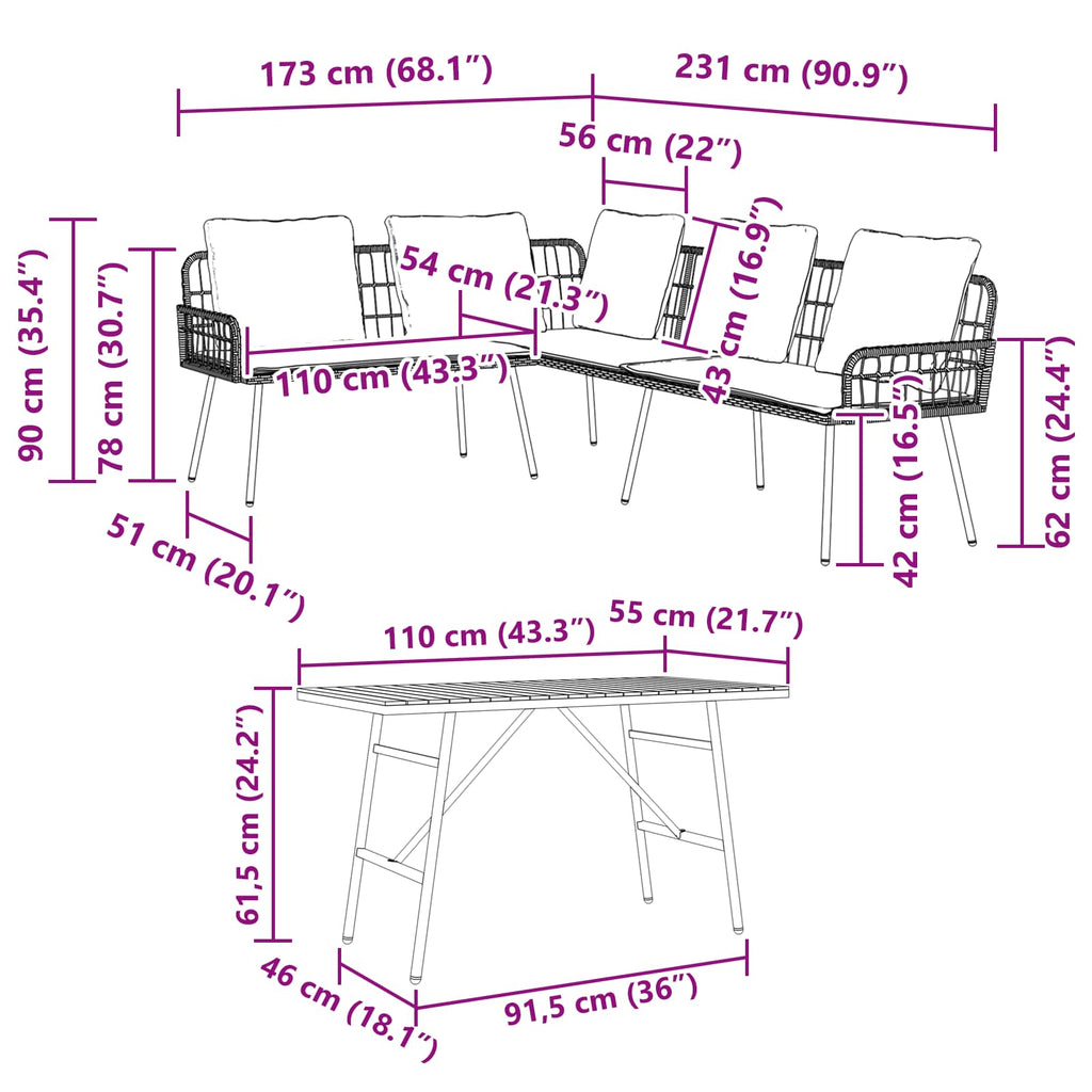 Conjunto de sofás de jardín 2 pcs Beige ratán sintético