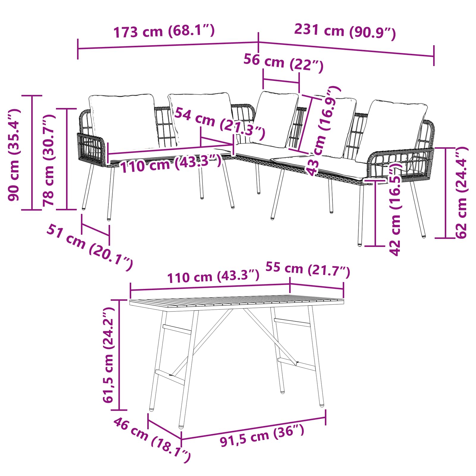 Conjunto de sofás de jardín 2 pcs Beige ratán sintético
