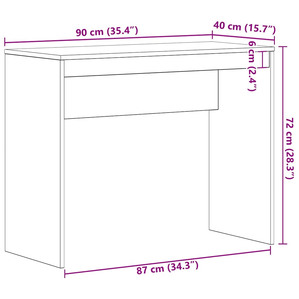 Escritorio Roble Negro 90x40x72 cm Madera de Ingeniería