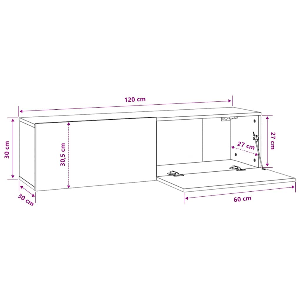 Mueble de TV de madera de roble negro 120x30x30,5 cm