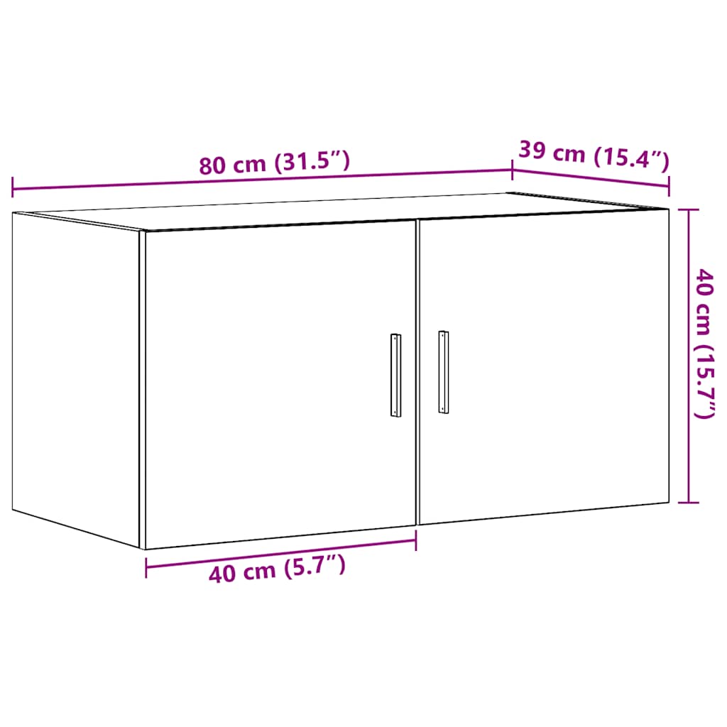 Armario de pared de madera ingeniería roble negro 80x39x40 cm