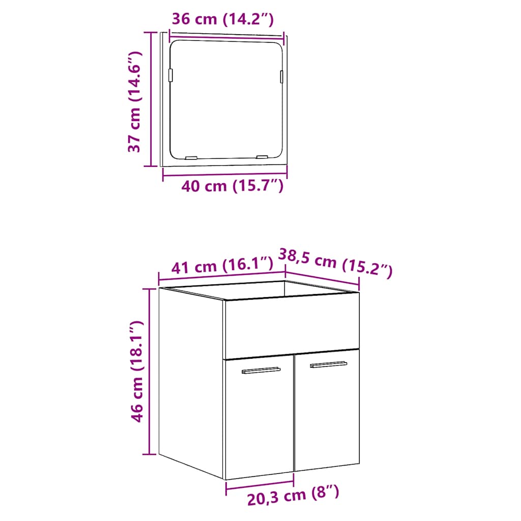 Juego de muebles baño 2 piezas madera ingeniería roble artisan