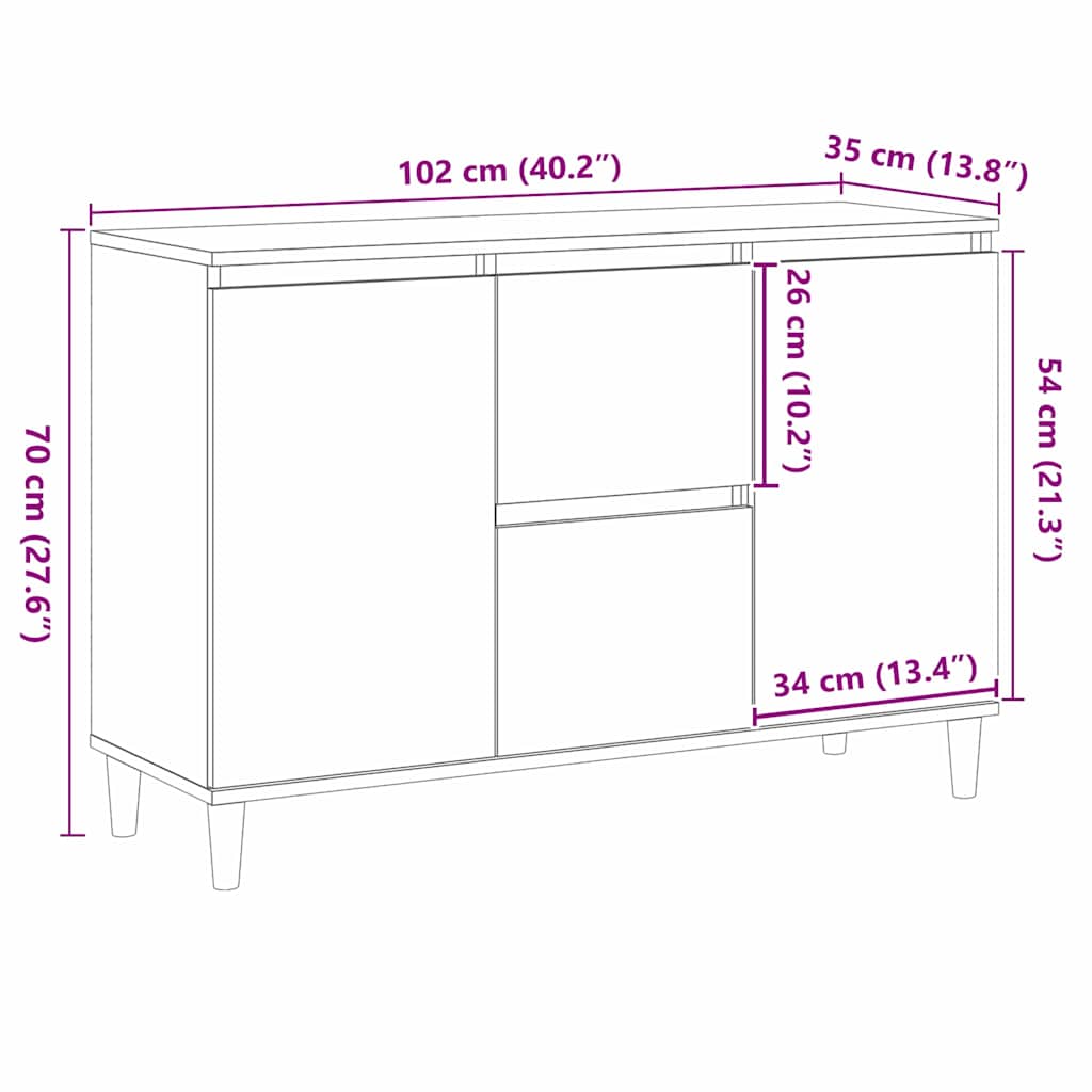 Aparador con cajón Negro 102 x 35 x 60 cm Madera de ingeniería