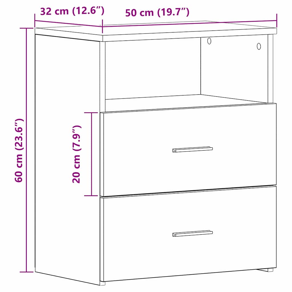 Mesita de Noche con cajón 2 pcs Roble Negro 50 x 32 x 60cm