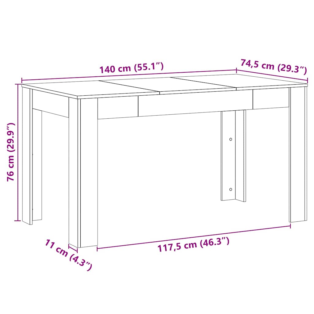 Mesa de Comedor Roble Negro 140 x 74,5 x 76 cm