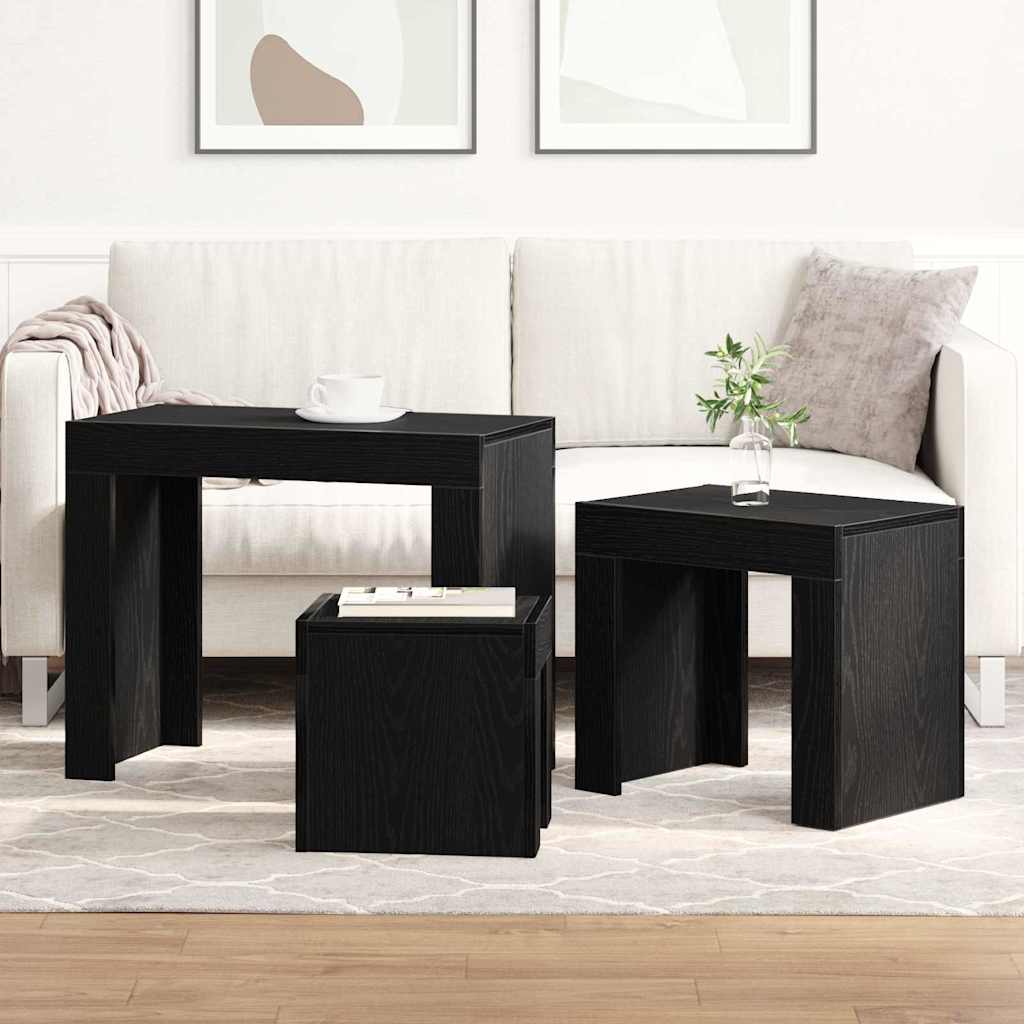 Mesas Nido 3 pcs Roble Negro Madera de ingeniería