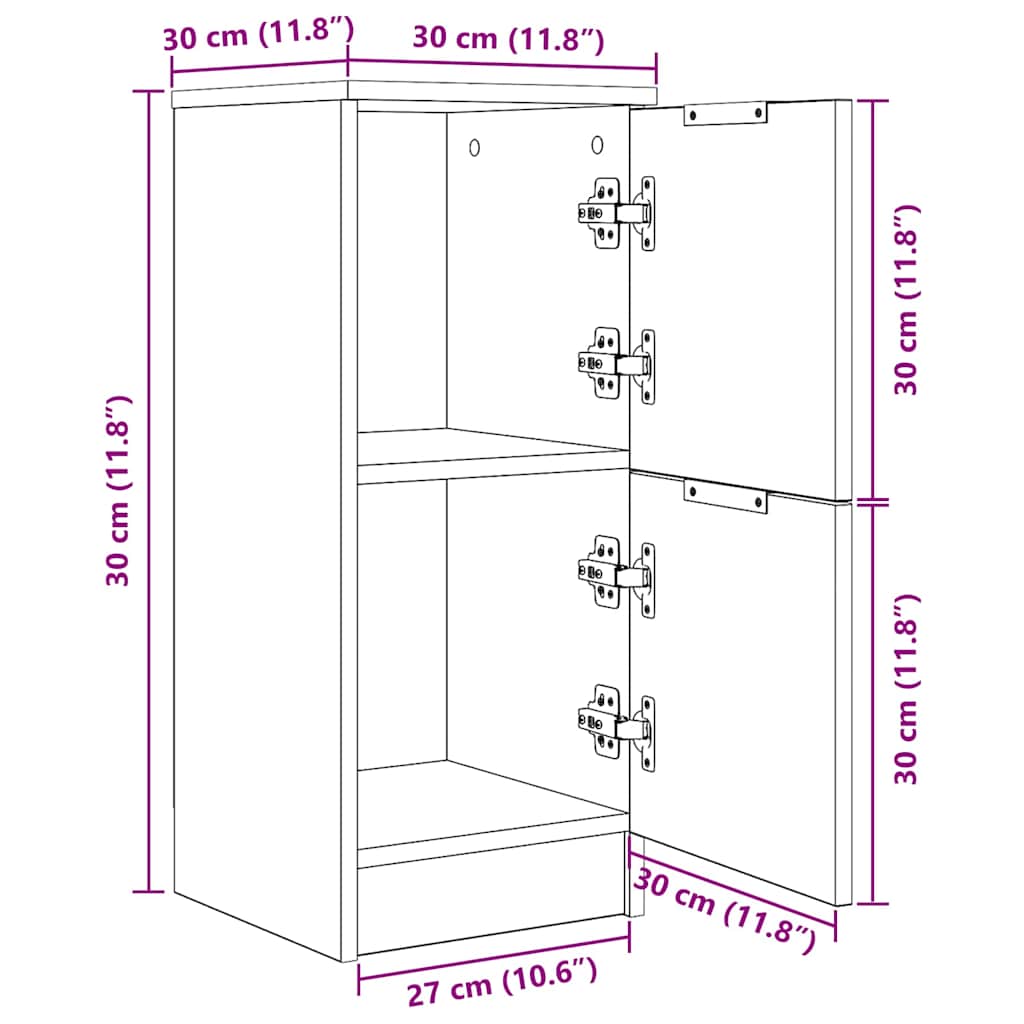 Aparador 2 pcs Roble Negro 30 x 30 x 70 cm Madera de ingeniería