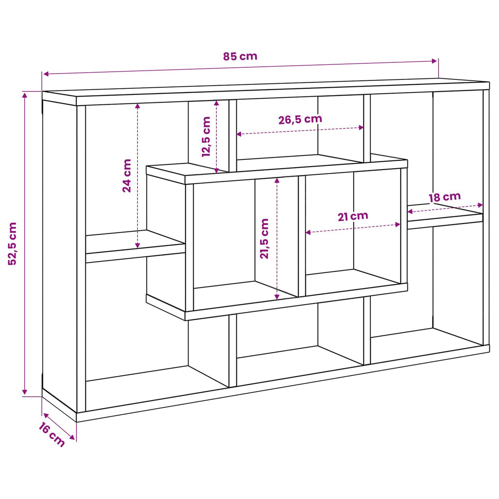 Estante de pared con estante Roble Negro 85 x 16 x 52,5 cm