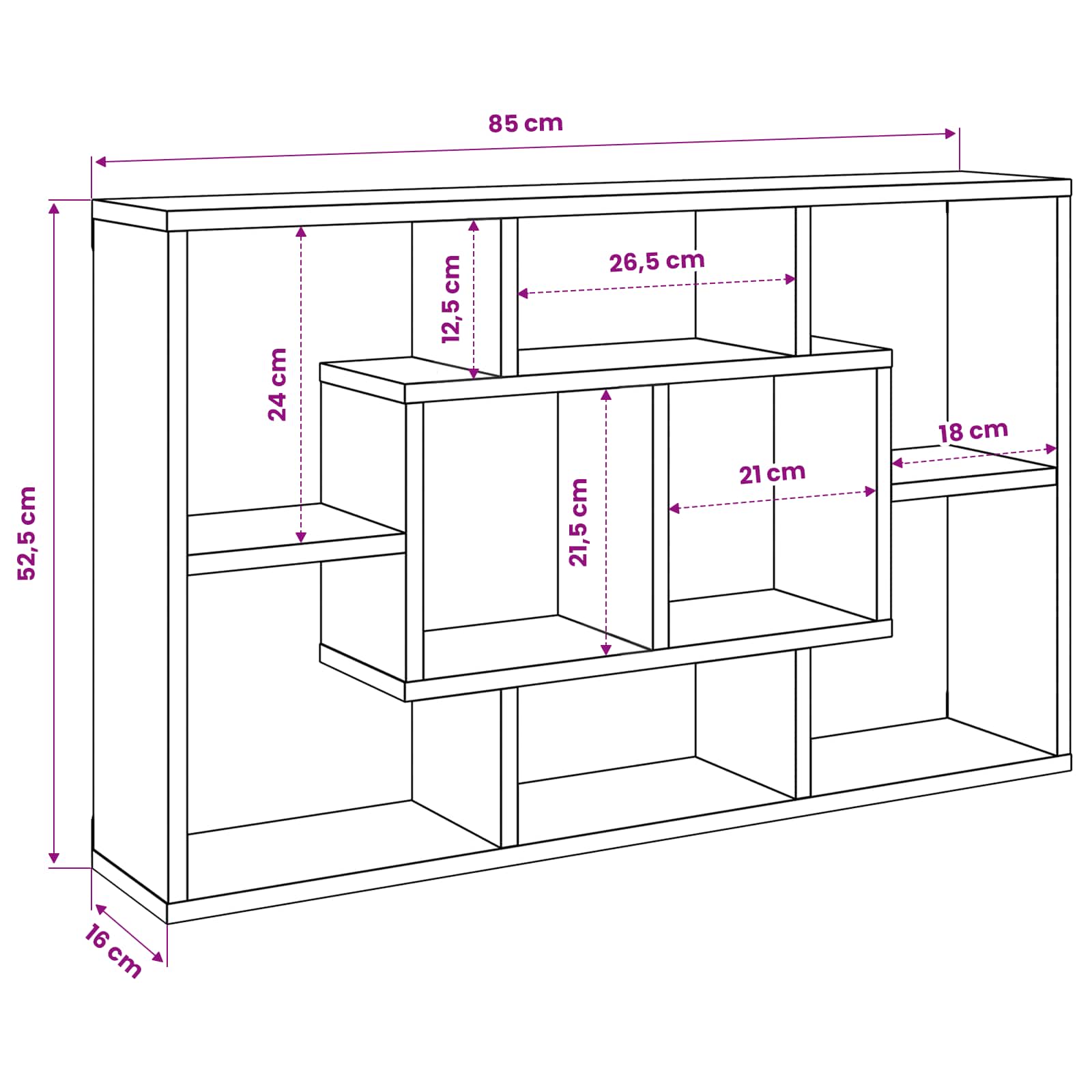Estante de pared con estante Roble Negro 85 x 16 x 52,5 cm