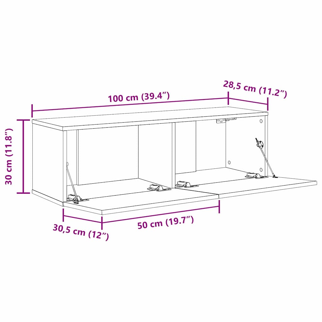 Gabinete de TV 2 pcs Negro 100 x 30 x 30 cm