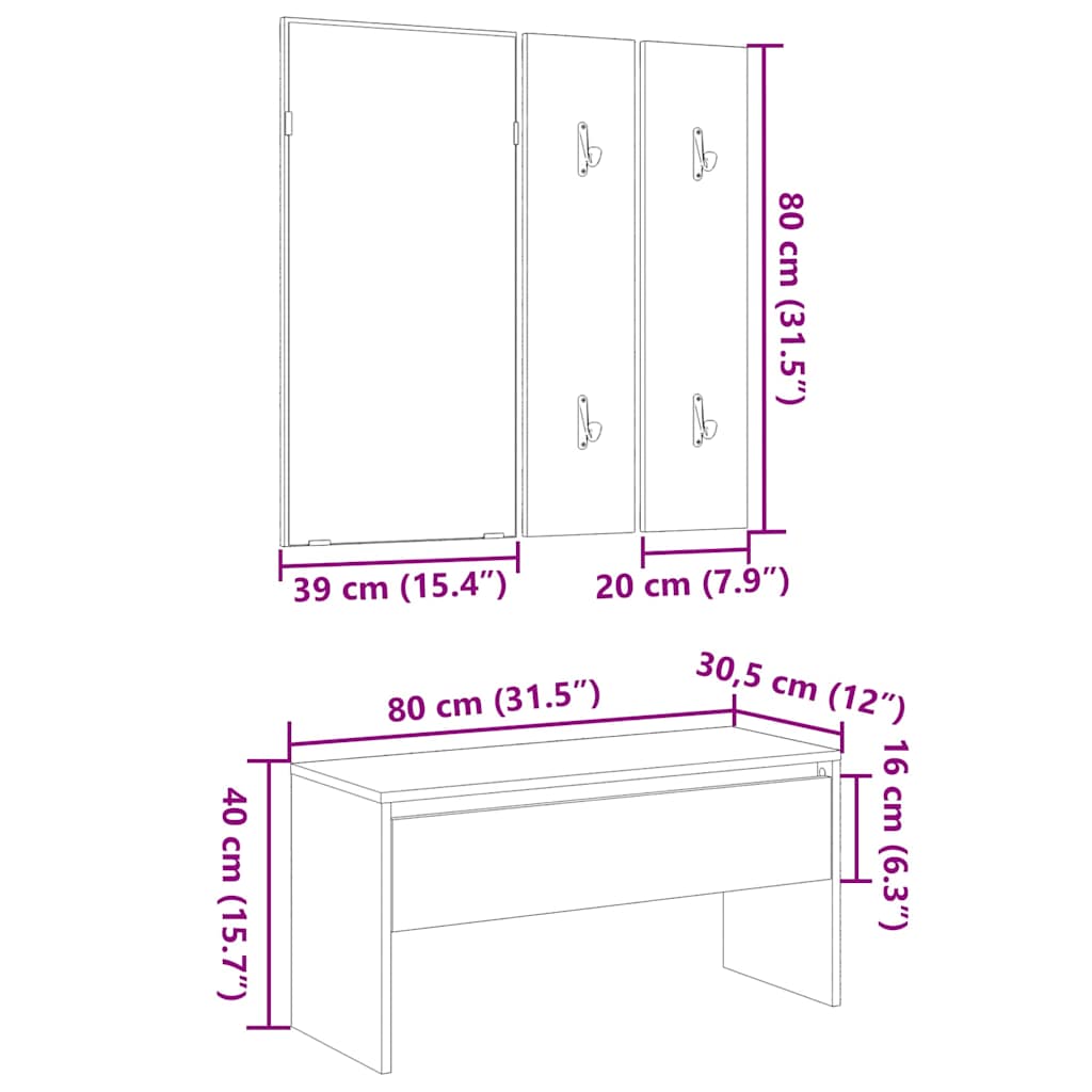 Conjunto de muebles de recibidor con cajón 4 pcs Roble Negro