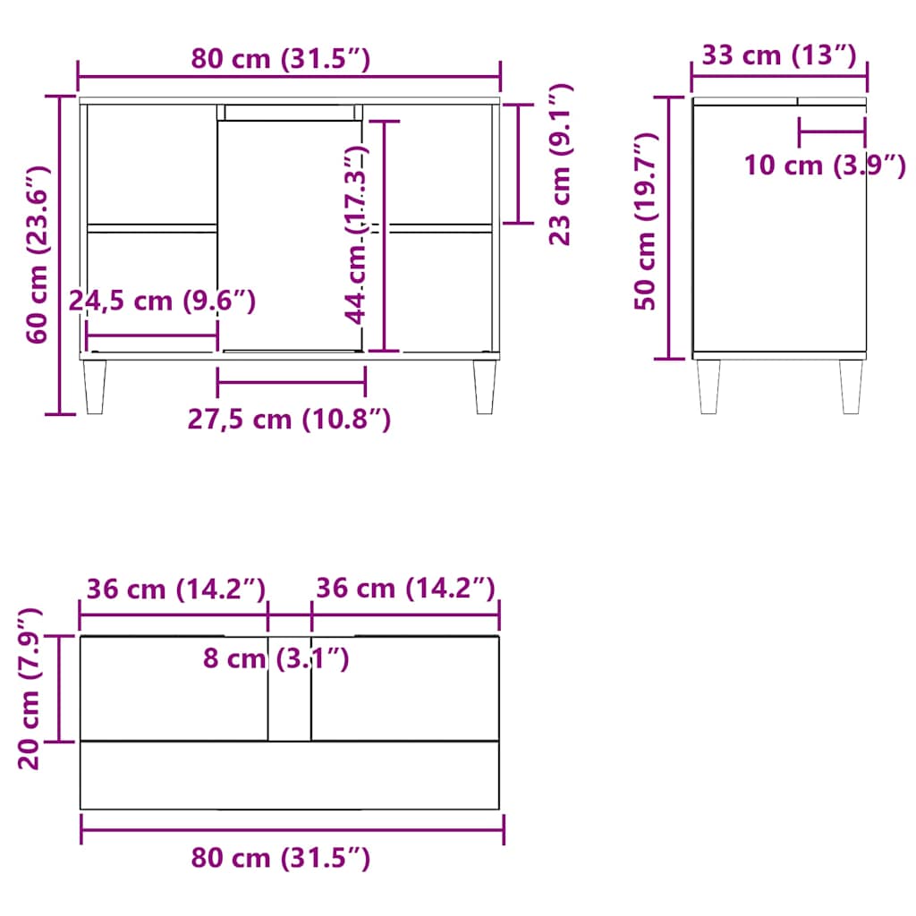 Mueble para lavabo roble negro 80x33x60 cm madera de ingeniería