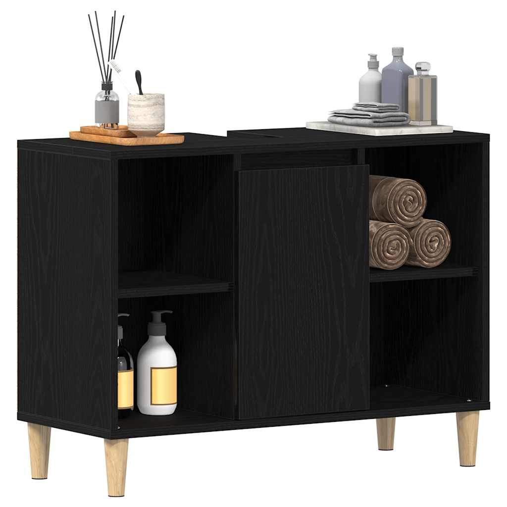 Mueble para lavabo roble negro 80x33x60 cm madera de ingeniería