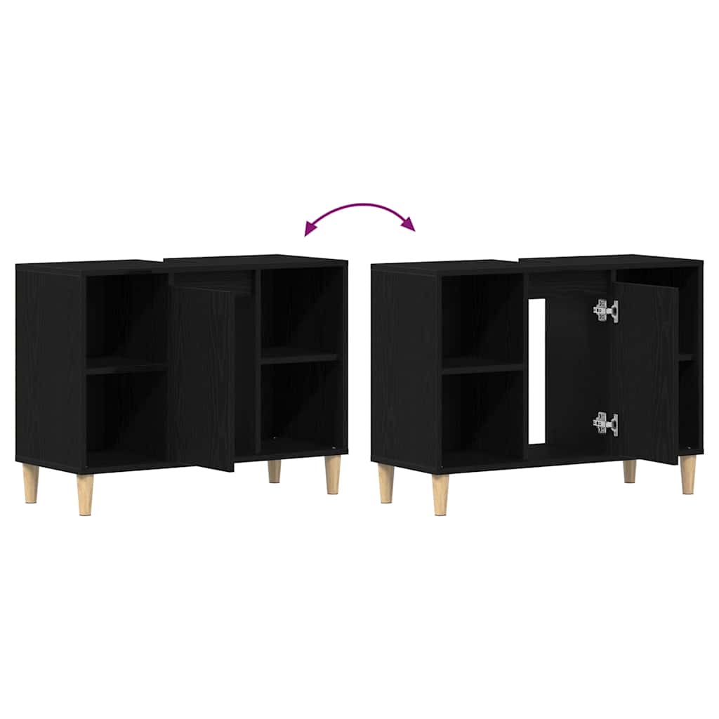 Mueble para lavabo roble negro 80x33x60 cm madera de ingeniería