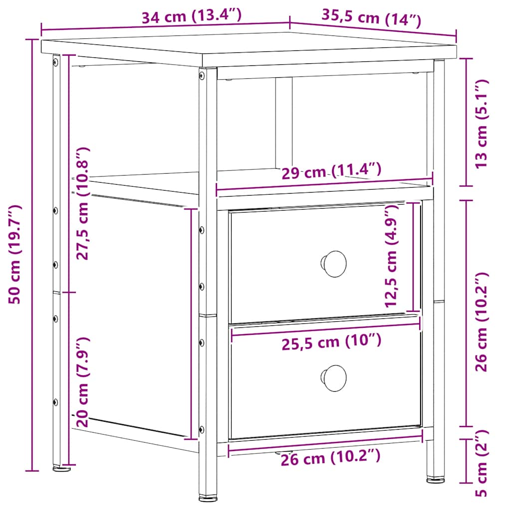 Mesitas de noche 2 unidades Roble negro 34x35,5x50 cm Madera de ingeniería