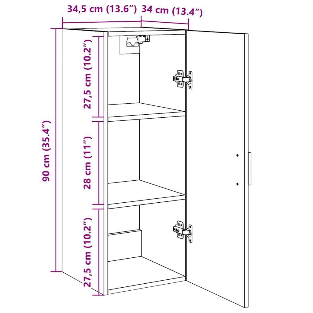 Armario de pared roble negro 34,5x34x90 cm madera de ingeniería