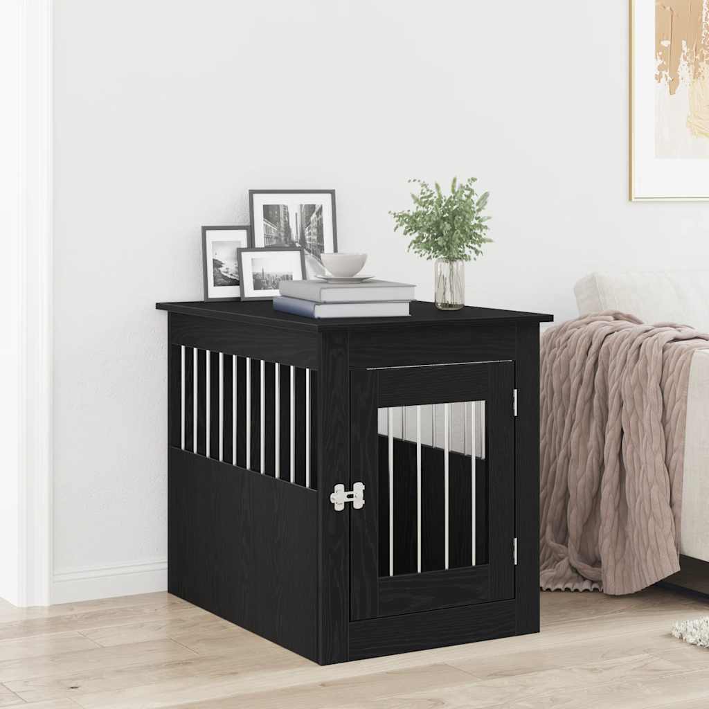 Mueble para jaula de perro de roble negro, 45 x 62 x 59 cm, madera de ingeniería