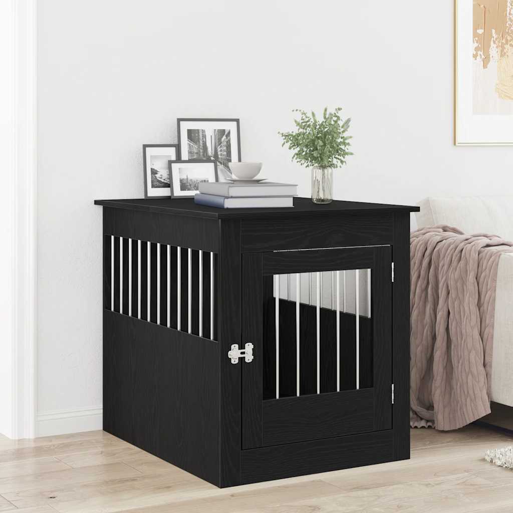 Mueble para jaula de perro de roble negro, 45 x 62 x 59 cm, madera de ingeniería