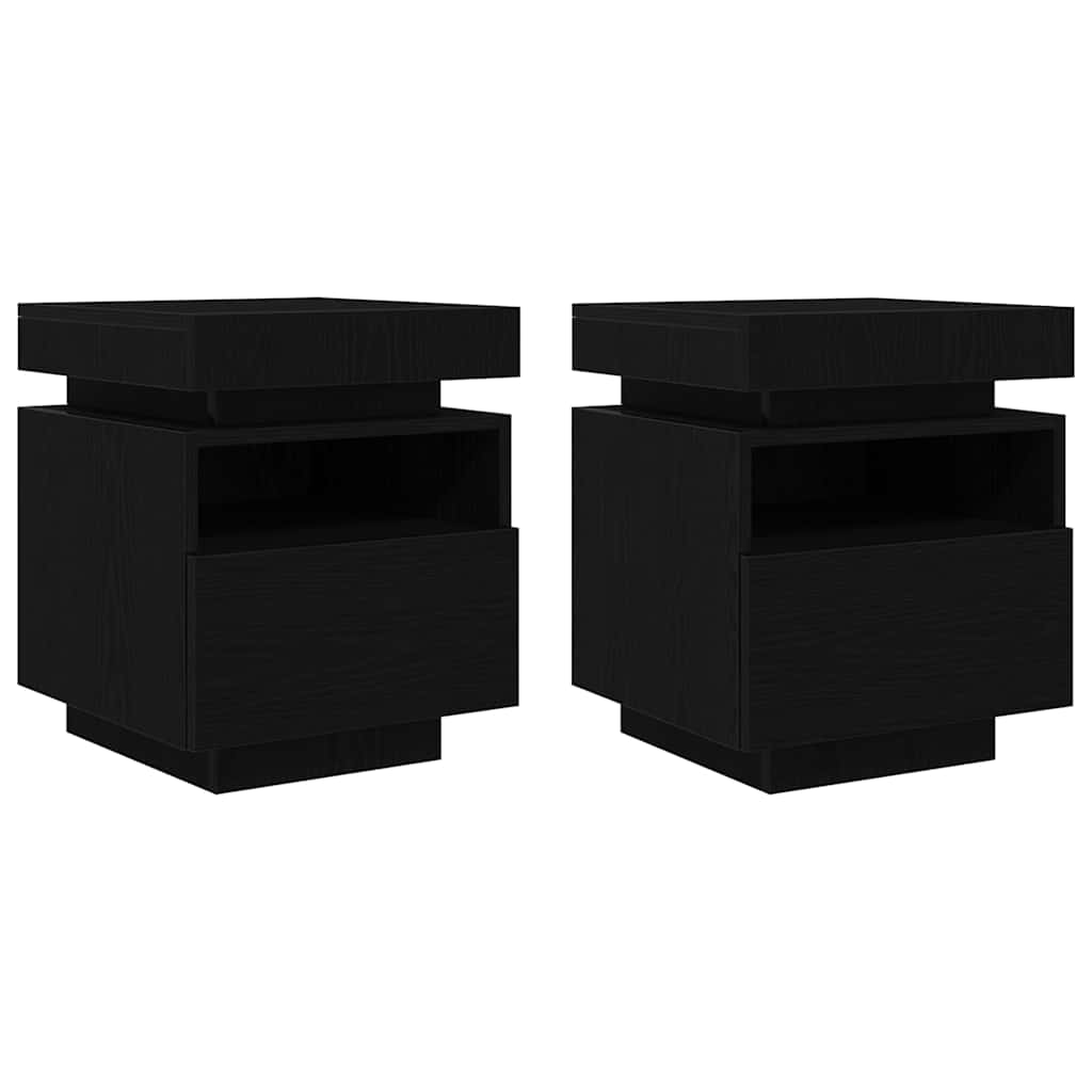 Armario de Noche con cajón 2 pcs Roble Negro 40 x 39 x 48,5 cm
