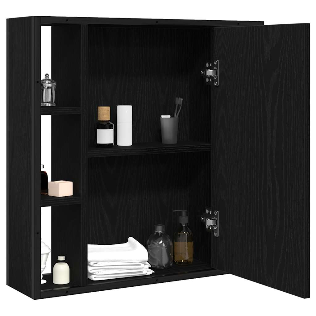 Armario de baño con espejo de madera de ingeniería de roble negro 60x16x60 cm