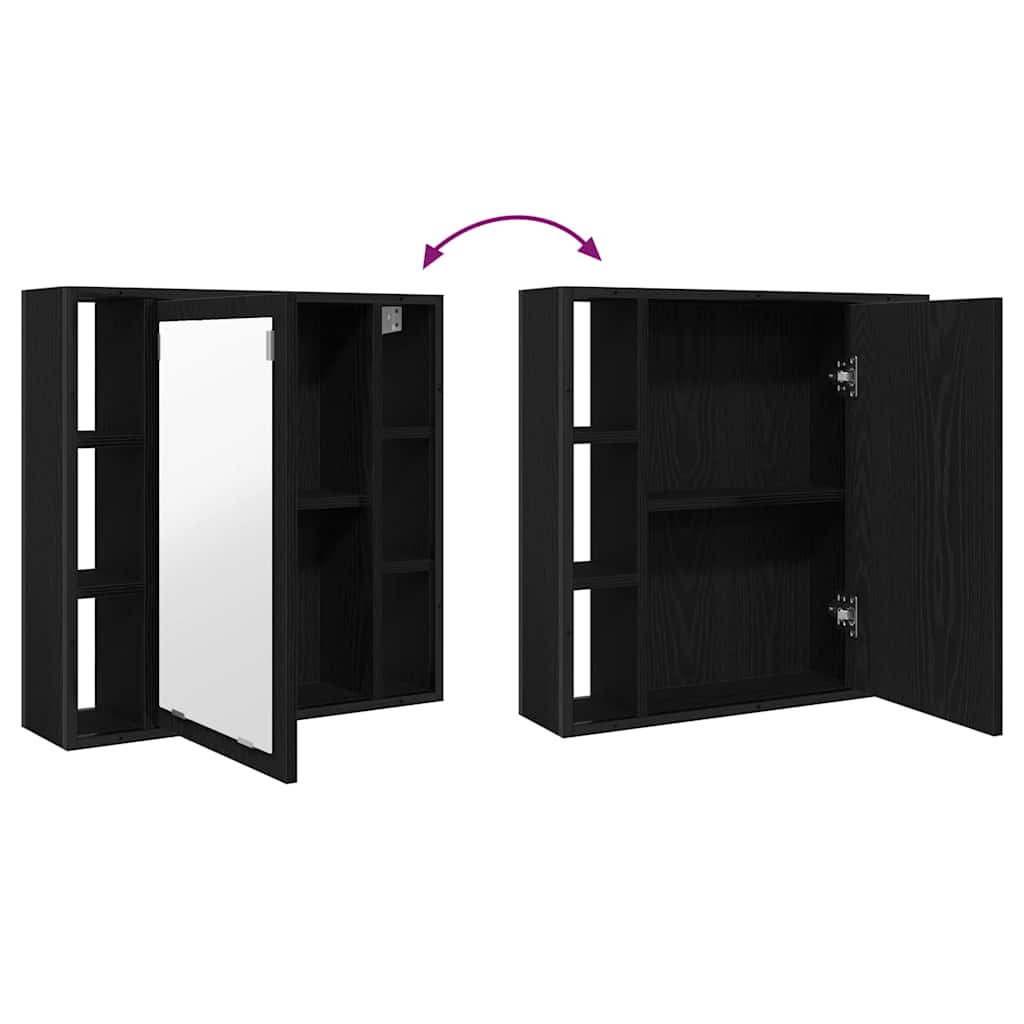 Armario de baño con espejo de madera de ingeniería de roble negro 60x16x60 cm