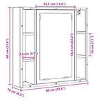 Armario de baño con espejo de madera de ingeniería de roble negro 60x16x60 cm