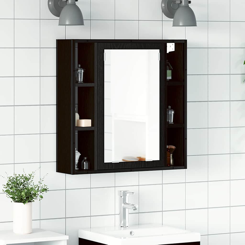Armario de baño con espejo de madera de ingeniería de roble negro 60x16x60 cm