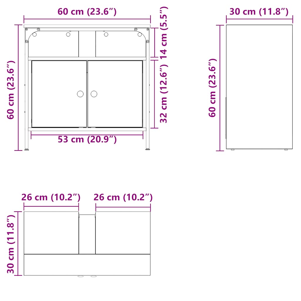 Mueble de baño para lavabo Artisan Oak 60x30x60 cm