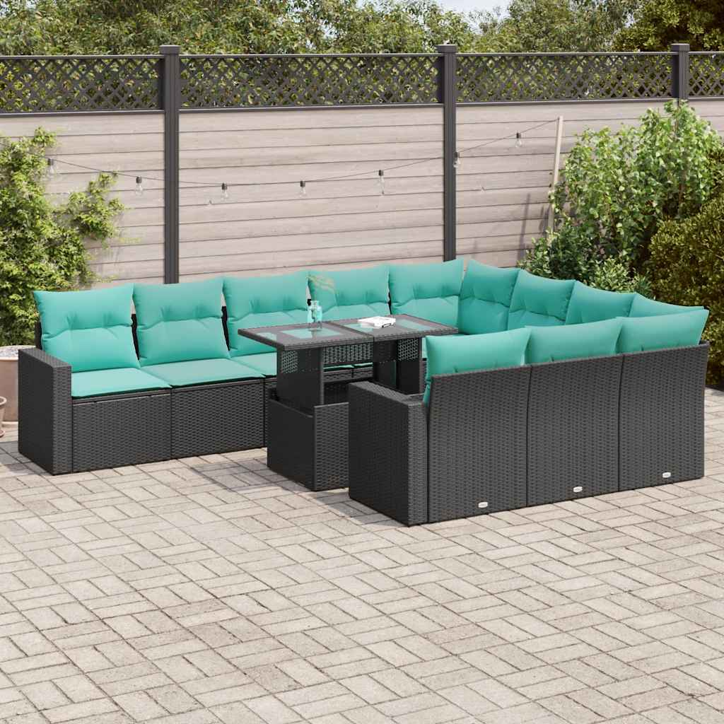 Set de sofás de jardín 11 pzas cojines ratán sintético marrón
