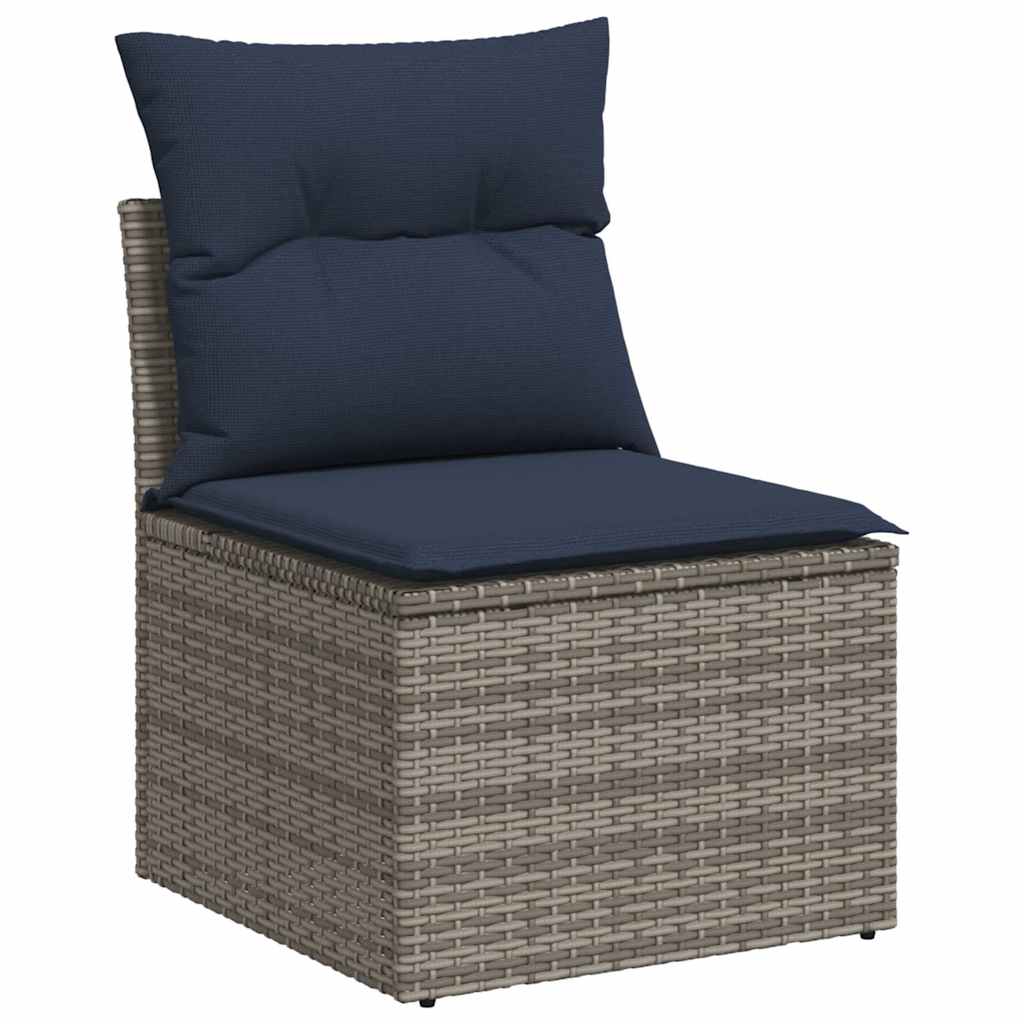 Set sofás jardín y cojines 5 pzas ratán sintético gris