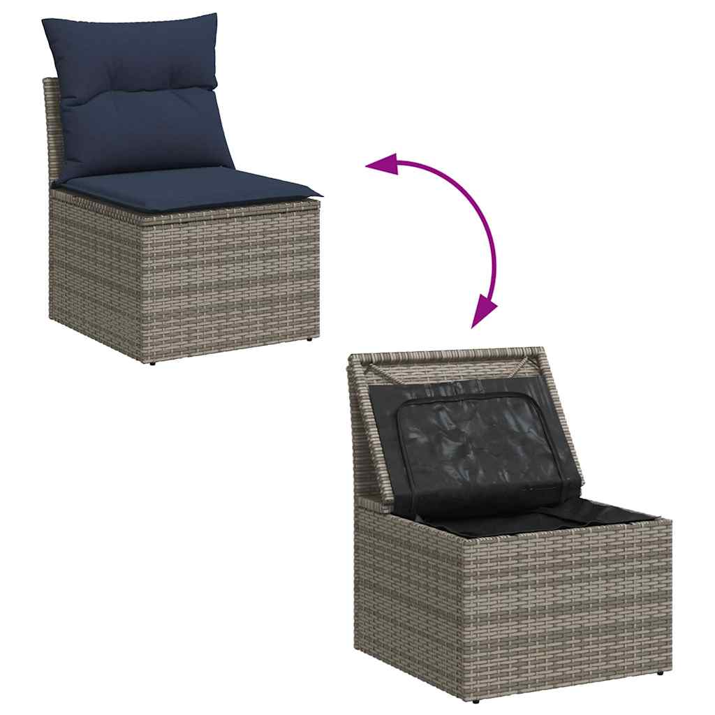 Set sofás jardín y cojines 5 pzas ratán sintético gris