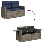 Set sofás jardín y cojines 5 pzas ratán sintético gris