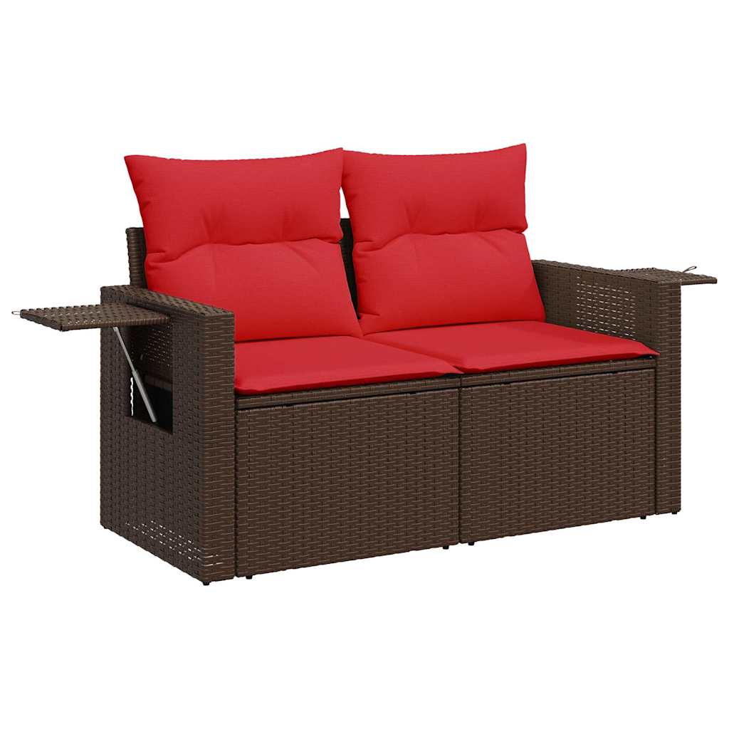 Set sofás jardín y cojines 5 pzas ratán sintético acacia marrón