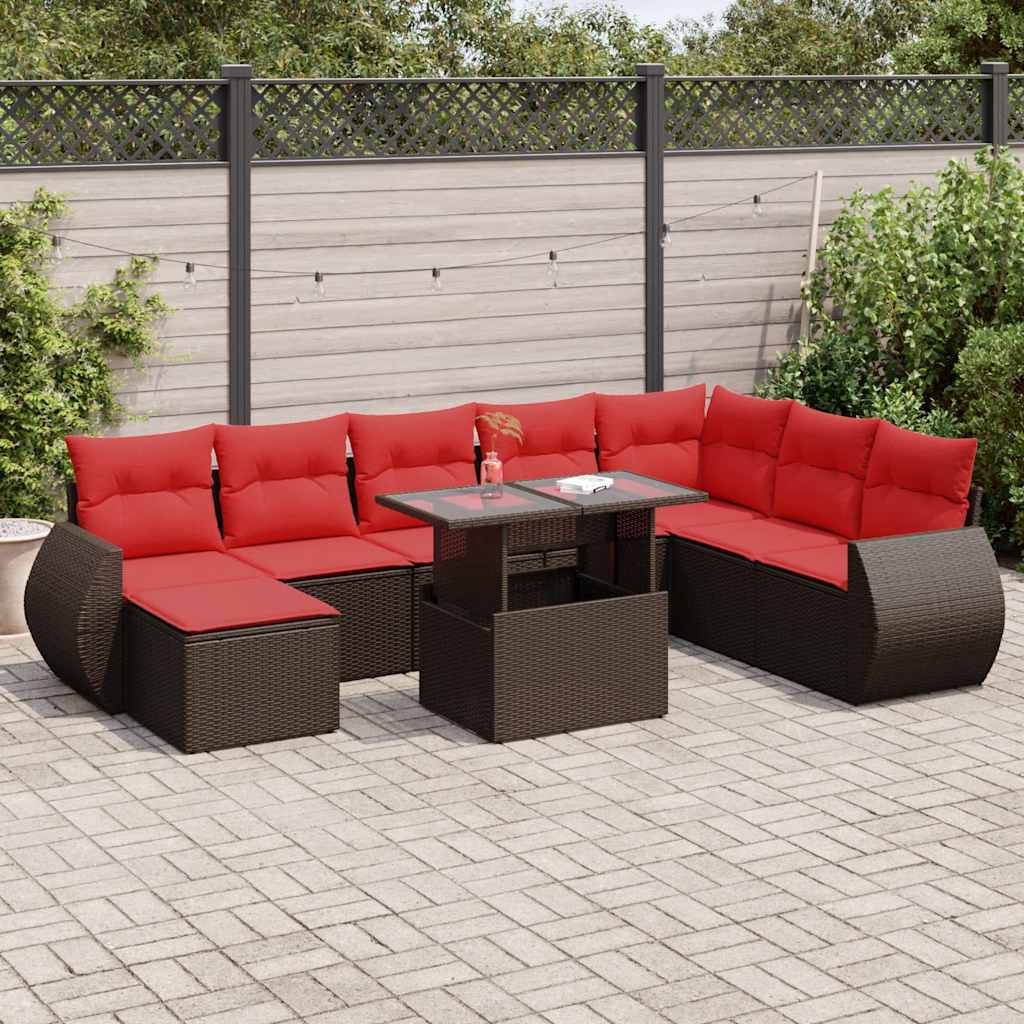 Set de sofás de jardín 8 pzas y cojines ratán sintético gris