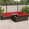 Set de sofás de jardín 11 pzas cojines ratán sintético marrón
