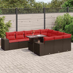 Set de sofás de jardín 11 pzas cojines ratán sintético marrón